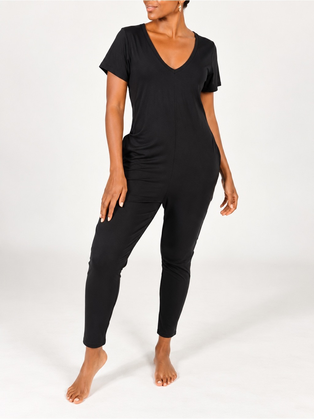 Smash + Tess Black V-Neck Bamboo Romper Jumpsuit Size S Made in Canada